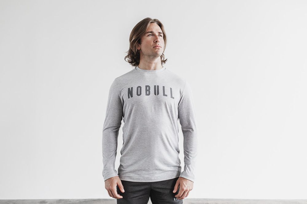 NOBULL Men's Long Sleeve Tee - Light Heather Grey - Ireland (9123NFDRY)